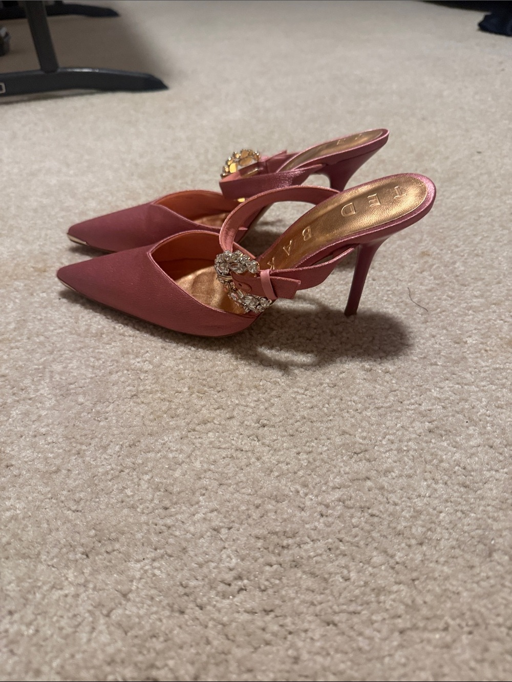 Ted Baker Pink Satin Pointed-Toe Crystal Buckle Slingback Heels